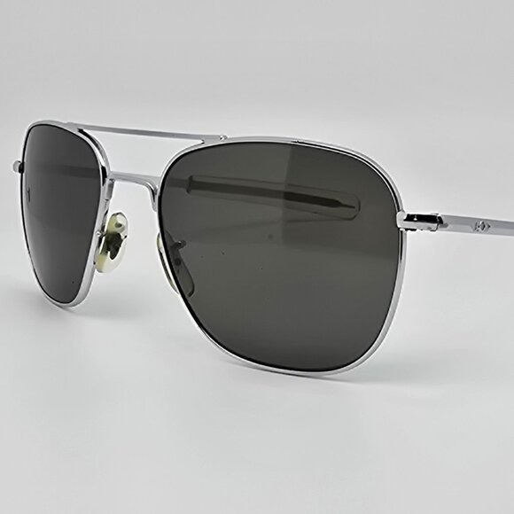 American Optical AO Pilot Silver Frame Grey Glass Lens Aviator Sunglasses 57mm - Picture 1 of 16